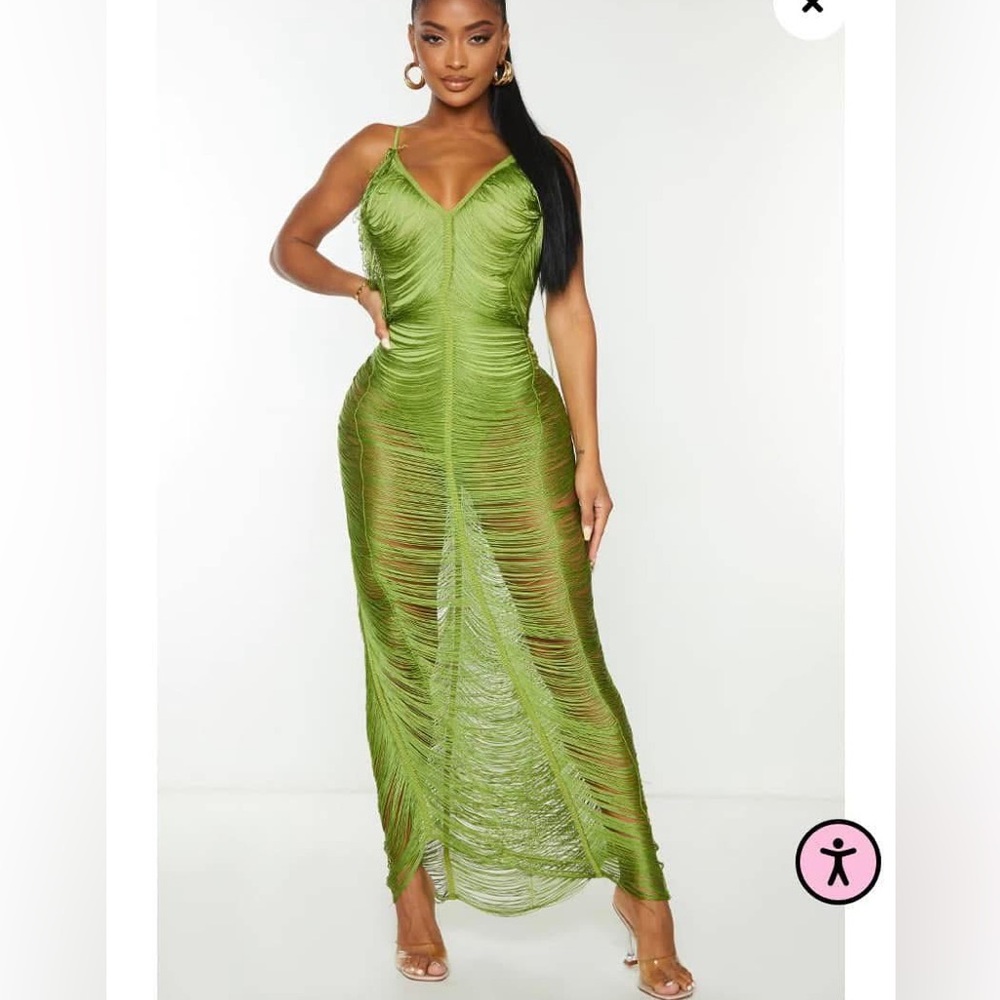 Green fringe dress